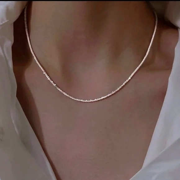 Minimalist Silver Plated Glittery rose gold rope chain necklace. New. - Picture 2 of 13